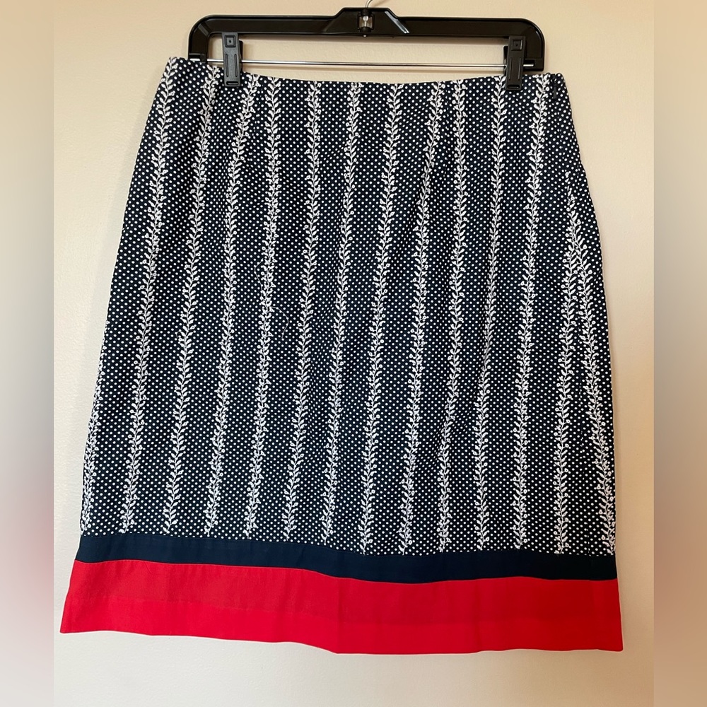 Talbots Vintage Cotton Navy Floral Polka Dot A-line Knee Length Skirt Sz 10